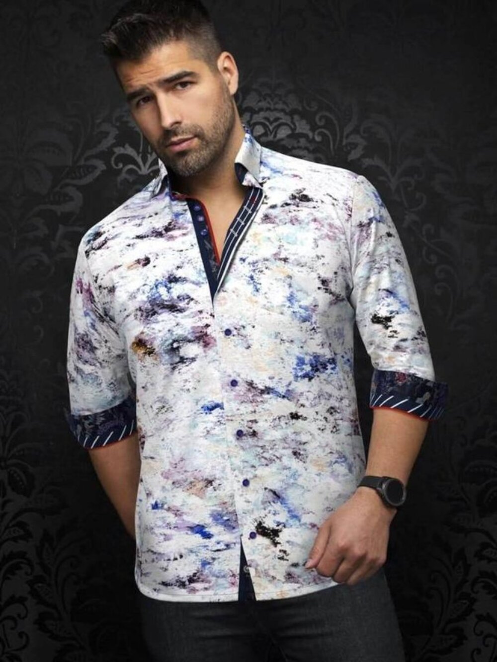 NEW AU NOIR Men’s Magnani Long Sleeve Button-Up Shirt White